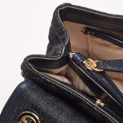 Pre Owned Michael Kors Navy Blue Quilted Denim and Leather Sloan Shoulder Bag