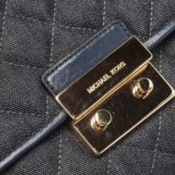Pre Owned Michael Kors Navy Blue Quilted Denim and Leather Sloan Shoulder Bag