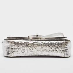 Pre Owned Michael Kors Silver Croc Embossed Leather Crossbody Bag