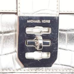 Pre Owned Michael Kors Silver Croc Embossed Leather Crossbody Bag