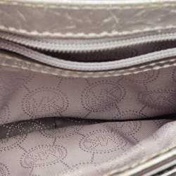 Pre Owned Michael Kors Silver Croc Embossed Leather Crossbody Bag