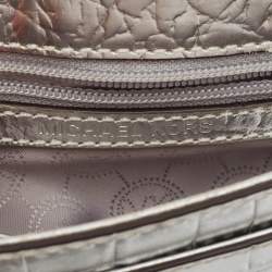 Pre Owned Michael Kors Silver Croc Embossed Leather Crossbody Bag