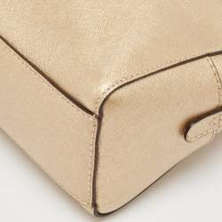 Pre Owned Michael Kors Gold Patent Leather Logo Dome Satchel