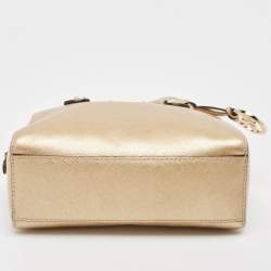 Pre Owned Michael Kors Gold Patent Leather Logo Dome Satchel