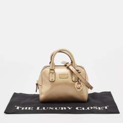 Pre Owned Michael Kors Gold Patent Leather Logo Dome Satchel