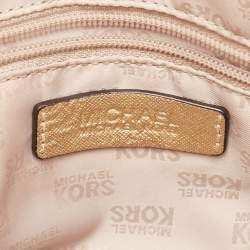Pre Owned Michael Kors Gold Patent Leather Logo Dome Satchel