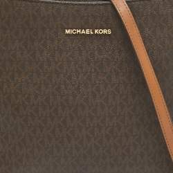 Pre Owned Michael Kors Dark Brown Signature Coated Canvas Jet Set Messenger Bag