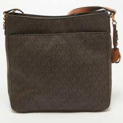 Pre Owned Michael Kors Dark Brown Signature Coated Canvas Jet Set Messenger Bag