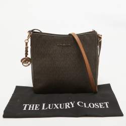 Pre Owned Michael Kors Dark Brown Signature Coated Canvas Jet Set Messenger Bag