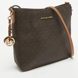 Pre Owned Michael Kors Dark Brown Signature Coated Canvas Jet Set Messenger Bag