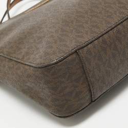 Pre Owned Michael Kors Dark Brown Signature Coated Canvas Jet Set Messenger Bag