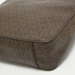 Pre Owned Michael Kors Dark Brown Signature Coated Canvas Jet Set Messenger Bag