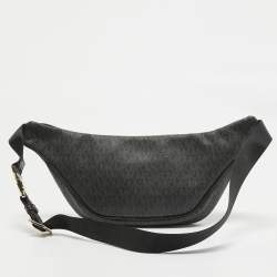 Pre Owned Michael Kors Black Signature Coated Canvas Kenly Logo Belt Bag