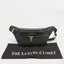 Pre Owned Michael Kors Black Signature Coated Canvas Kenly Logo Belt Bag