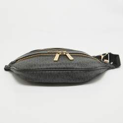Pre Owned Michael Kors Black Signature Coated Canvas Kenly Logo Belt Bag