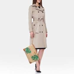 Pre Owned Michael Kors Tan Wicker Malibu Wristlet Zip Pouch