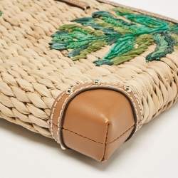 Pre Owned Michael Kors Tan Wicker Malibu Wristlet Zip Pouch