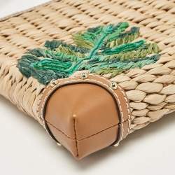 Pre Owned Michael Kors Tan Wicker Malibu Wristlet Zip Pouch