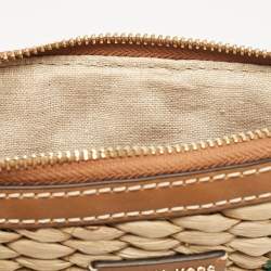 Pre Owned Michael Kors Tan Wicker Malibu Wristlet Zip Pouch