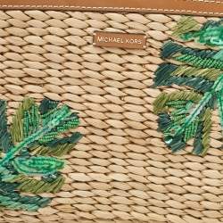 Pre Owned Michael Kors Tan Wicker Malibu Wristlet Zip Pouch