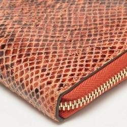 Michael Kors Orange/Brown Snakeskin Embossed Leather Jet Set Zip Around Wallet