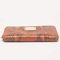 Michael Kors Orange/Brown Snakeskin Embossed Leather Jet Set Zip Around Wallet