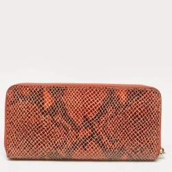 Michael Kors Orange/Brown Snakeskin Embossed Leather Jet Set Zip Around Wallet