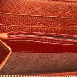 Michael Kors Orange/Brown Snakeskin Embossed Leather Jet Set Zip Around Wallet