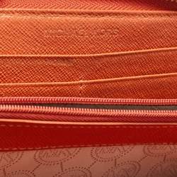 Michael Kors Orange/Brown Snakeskin Embossed Leather Jet Set Zip Around Wallet