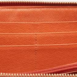 Michael Kors Orange/Brown Snakeskin Embossed Leather Jet Set Zip Around Wallet