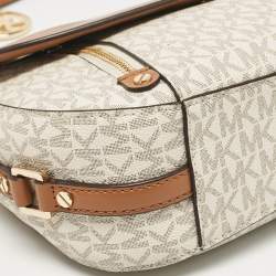 Pre Owned Michael Kors Brown/Off White Signature Coated Canvas and Leather Bedford Legacy Shoulder Bag