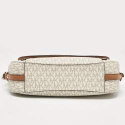 Pre Owned Michael Kors Brown/Off White Signature Coated Canvas and Leather Bedford Legacy Shoulder Bag