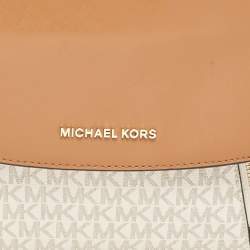 Pre Owned Michael Kors Brown/Off White Signature Coated Canvas and Leather Bedford Legacy Shoulder Bag