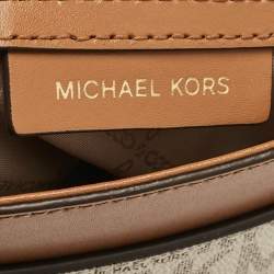 Pre Owned Michael Kors Brown/Off White Signature Coated Canvas and Leather Bedford Legacy Shoulder Bag