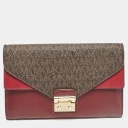 Pre Owned Michael Kors Burgundy Coated Canvas Leather Clutch