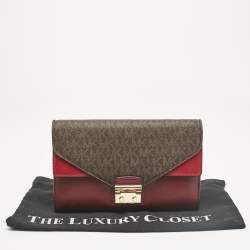 Pre Owned Michael Kors Burgundy Coated Canvas Leather Clutch