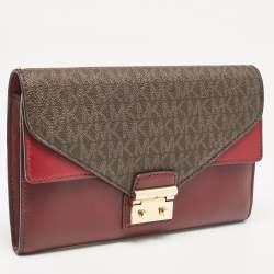 Pre Owned Michael Kors Burgundy Coated Canvas Leather Clutch