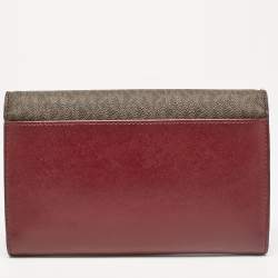 Pre Owned Michael Kors Burgundy Coated Canvas Leather Clutch
