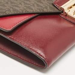 Pre Owned Michael Kors Burgundy Coated Canvas Leather Clutch