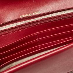 Pre Owned Michael Kors Burgundy Coated Canvas Leather Clutch