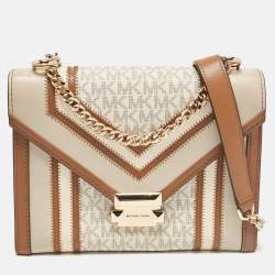 Michael Kors Beige/Brown Signature Coated Canvas and Leather Large Whitney Shoulder Bag