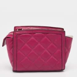 Pre Owned Michael Kors Fuchsia Pink Quilted Leather Micro Selma Tote