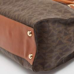 Pre Owned Michael Kors Brown Signature Coated Canvas and Leather Hamilton North South Tote