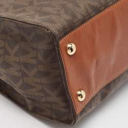 Pre Owned Michael Kors Brown Signature Coated Canvas and Leather Hamilton North South Tote