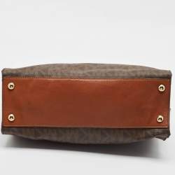 Pre Owned Michael Kors Brown Signature Coated Canvas and Leather Hamilton North South Tote