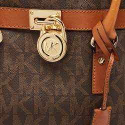 Pre Owned Michael Kors Brown Signature Coated Canvas and Leather Hamilton North South Tote