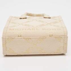 Pre Owned Michael Kors Beige/Gold Empire Logo Jacquard Canvas Extra-Small GIgi Crossbody Bag