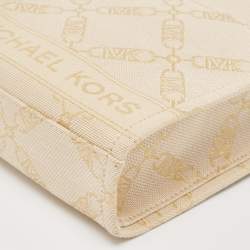 Pre Owned Michael Kors Beige/Gold Empire Logo Jacquard Canvas Extra-Small GIgi Crossbody Bag