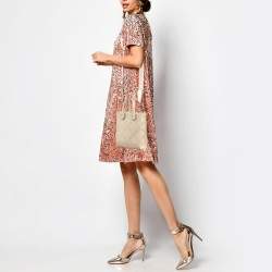 Pre Owned Michael Kors Beige/Gold Empire Logo Jacquard Canvas Extra-Small GIgi Crossbody Bag