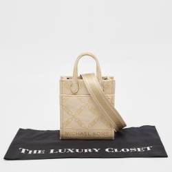 Pre Owned Michael Kors Beige/Gold Empire Logo Jacquard Canvas Extra-Small GIgi Crossbody Bag